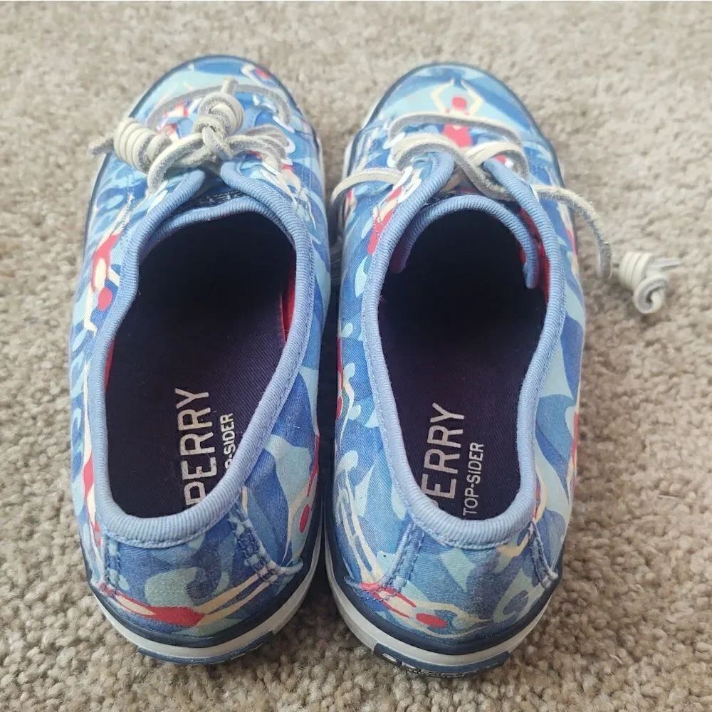 Sperry Canvas Swimmers Print Sneakers Blue Red Women's Size 5, PRE-OWNED - Picture 4 of 7